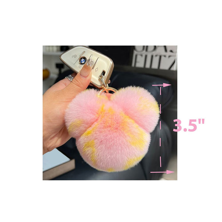 Real Rex Rabbit Fur Bunny Head Keychain Soft Plush Pom-Pom Bag Charm