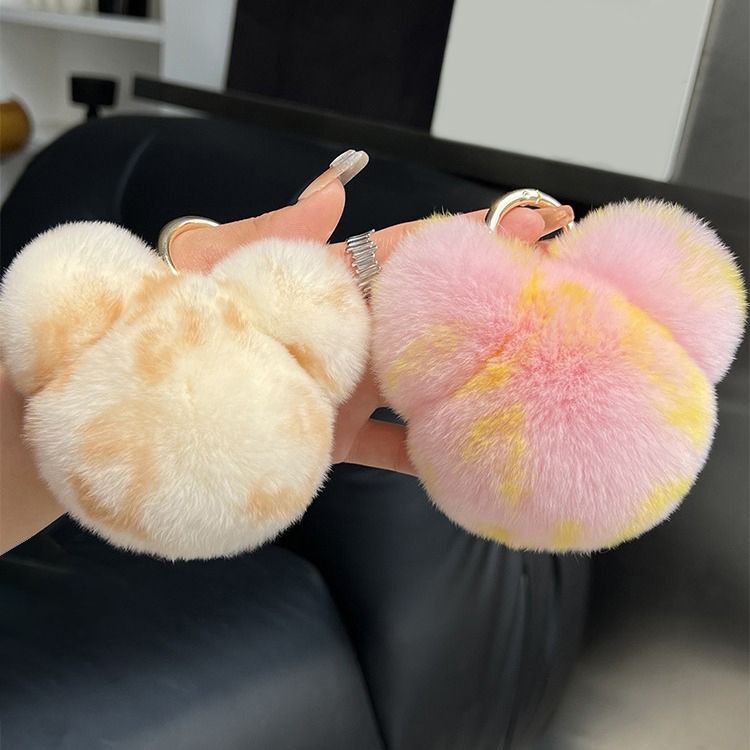 Real Rex Rabbit Fur Bunny Head Keychain Soft Plush Pom-Pom Bag Charm