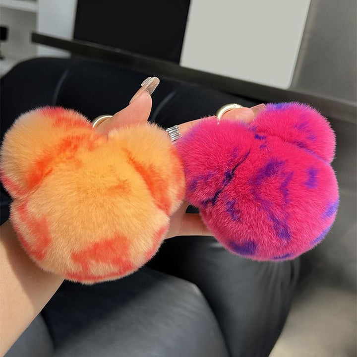 Real Rex Rabbit Fur Bunny Head Keychain Soft Plush Pom-Pom Bag Charm