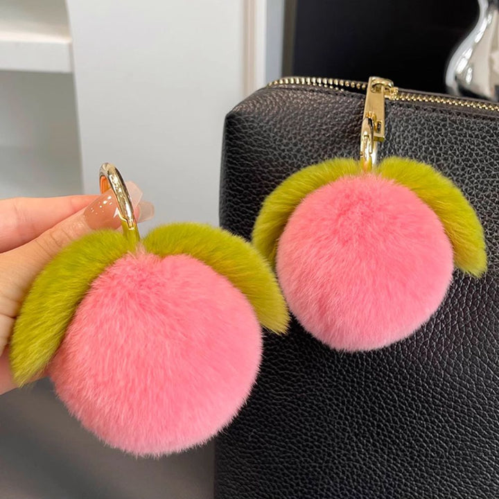 Fluffy Real Rex Rabbit Fur Peach Keychain Cute Fruit Bag Charm