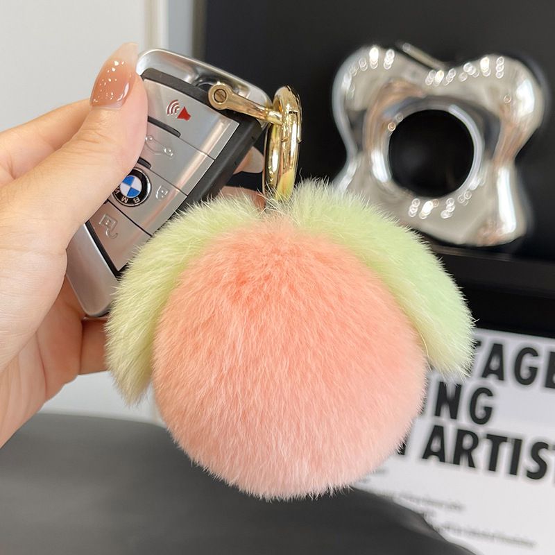 Fluffy Real Rex Rabbit Fur Peach Keychain Cute Fruit Bag Charm