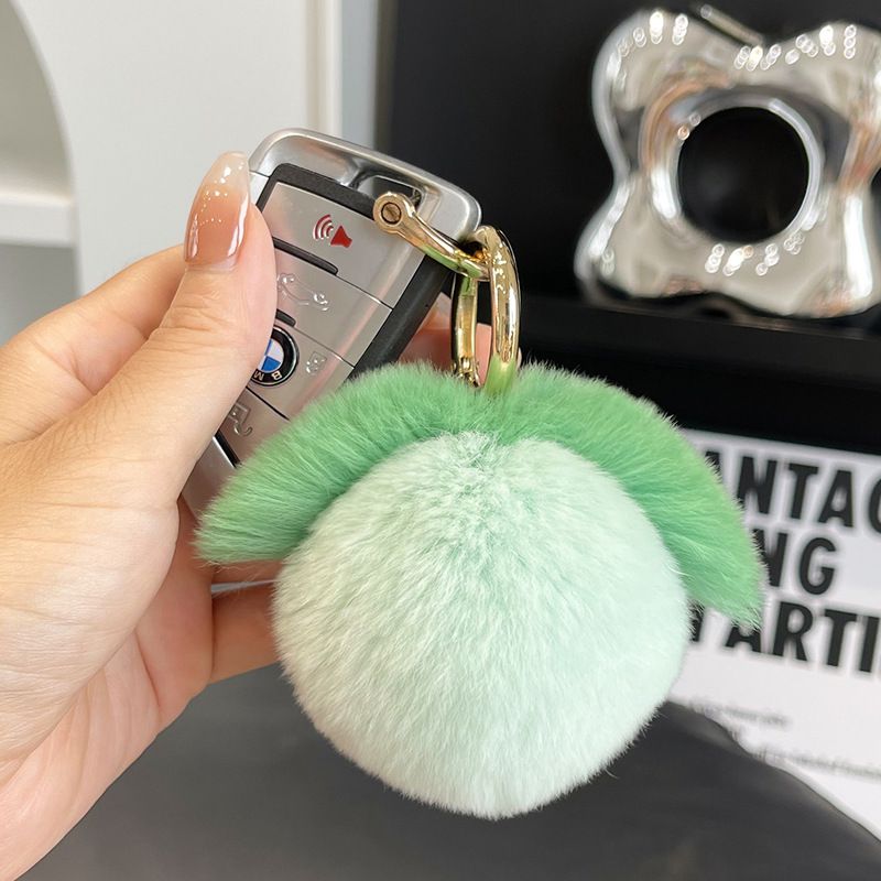 Fluffy Real Rex Rabbit Fur Peach Keychain Cute Fruit Bag Charm
