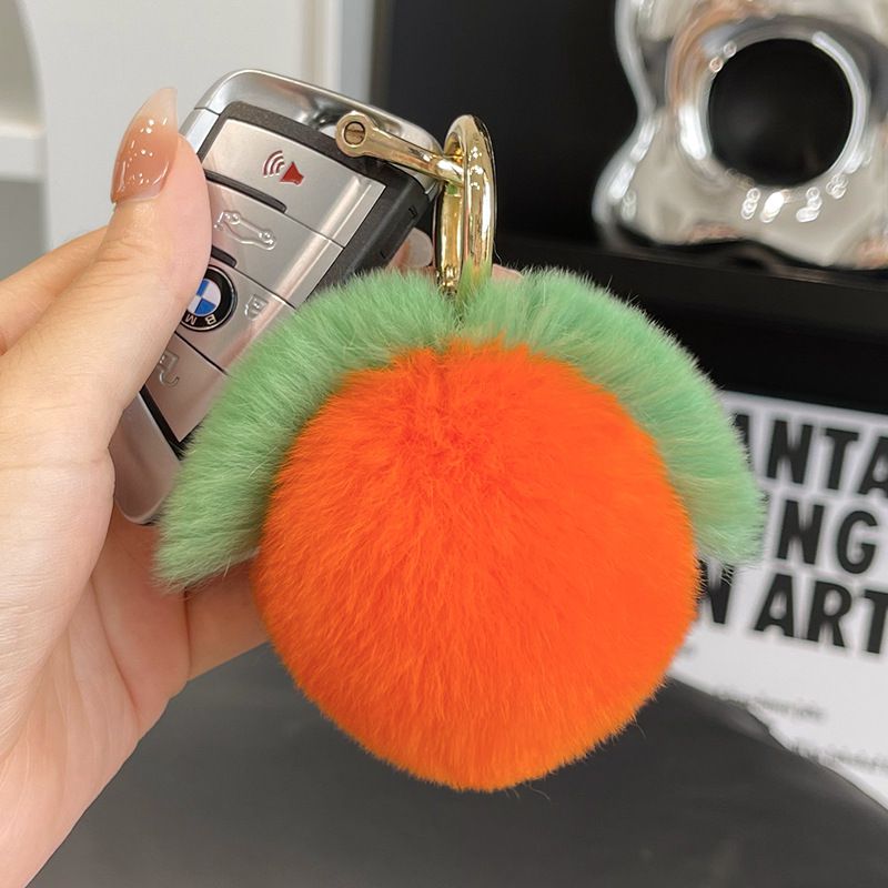 Fluffy Real Rex Rabbit Fur Peach Keychain Cute Fruit Bag Charm
