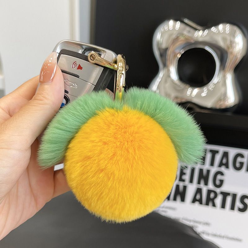Fluffy Real Rex Rabbit Fur Peach Keychain Cute Fruit Bag Charm
