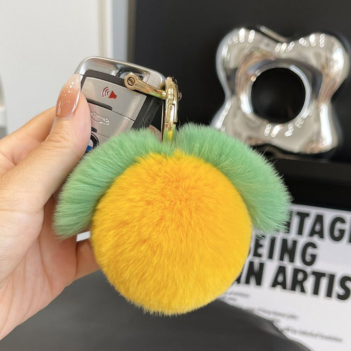 Fluffy Real Rex Rabbit Fur Peach Keychain Cute Fruit Bag Charm