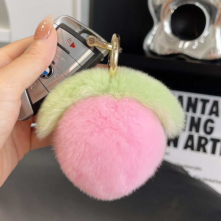 Fluffy Real Rex Rabbit Fur Peach Keychain Cute Fruit Bag Charm