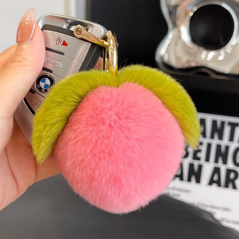 Fluffy Real Rex Rabbit Fur Peach Keychain Cute Fruit Bag Charm