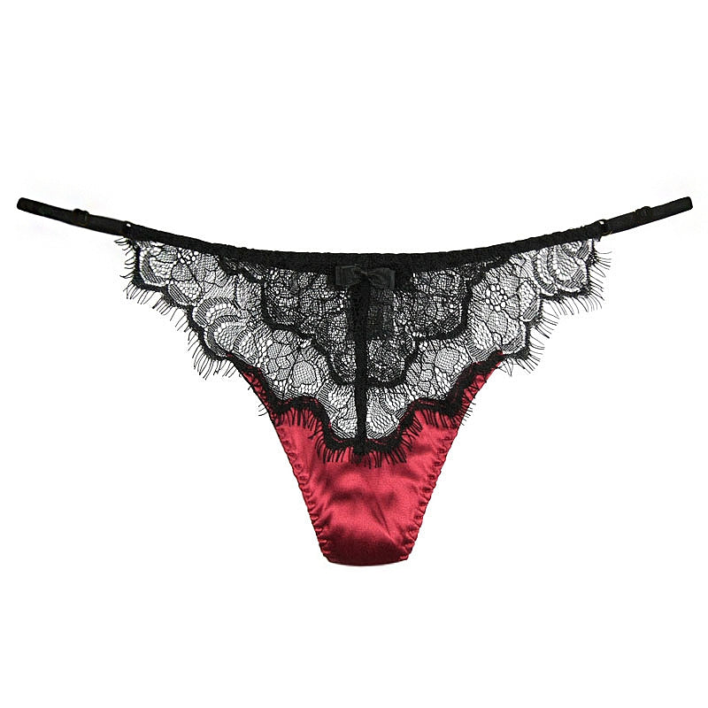 Lace and Mesh Silk Thong Panty