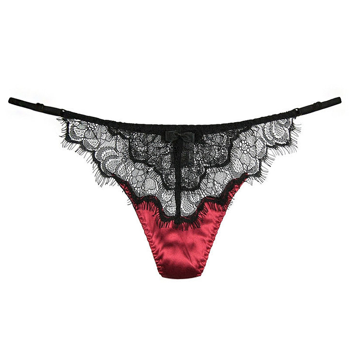 Lace and Mesh Silk Thong Panty