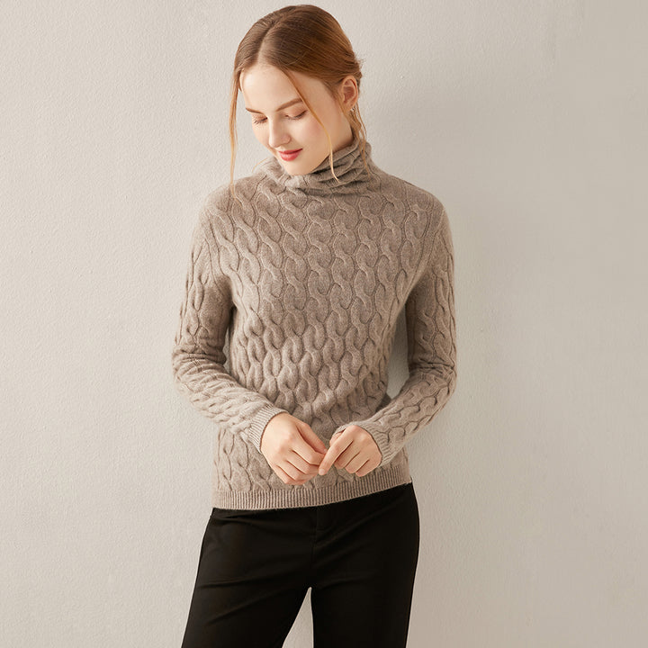 Ribbed Women Cashmere Turtleneck Sweater CS021