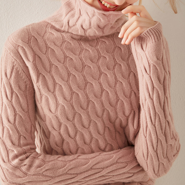 Ribbed Women Cashmere Turtleneck Sweater CS021