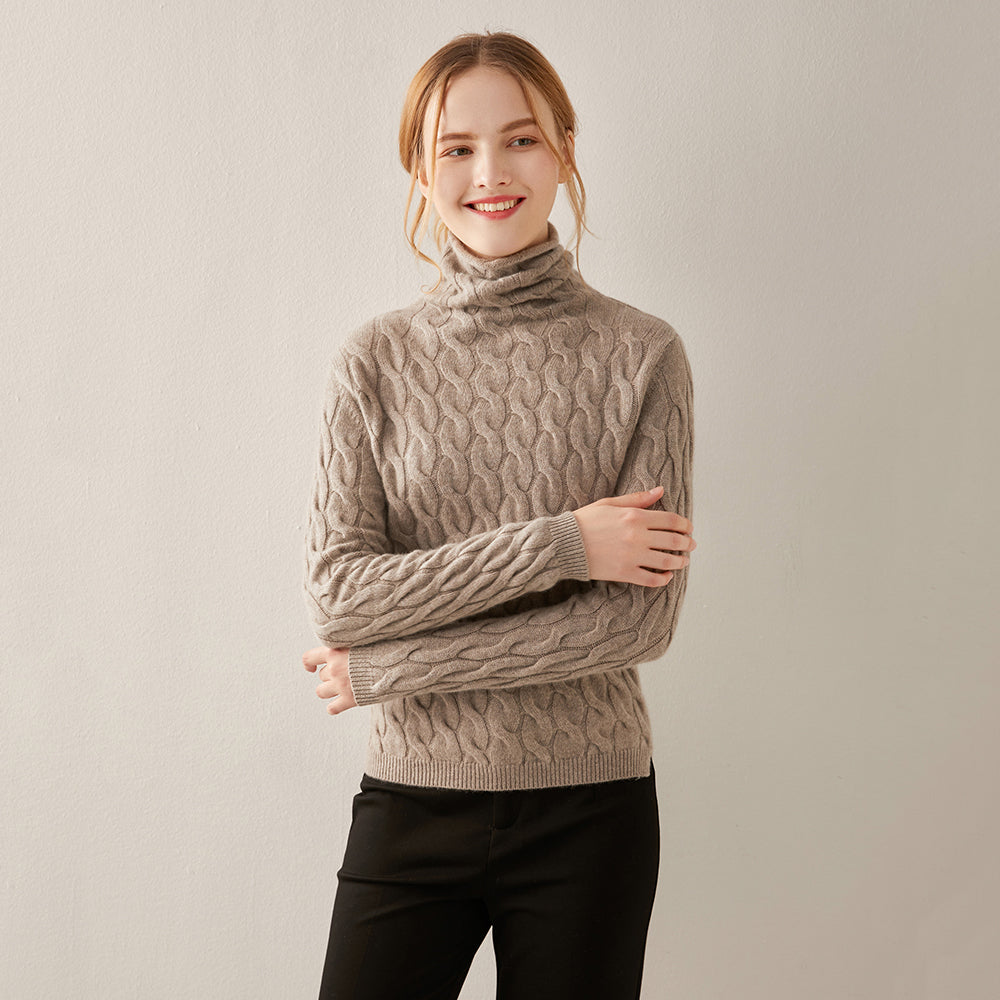 Ribbed Women Cashmere Turtleneck Sweater CS021