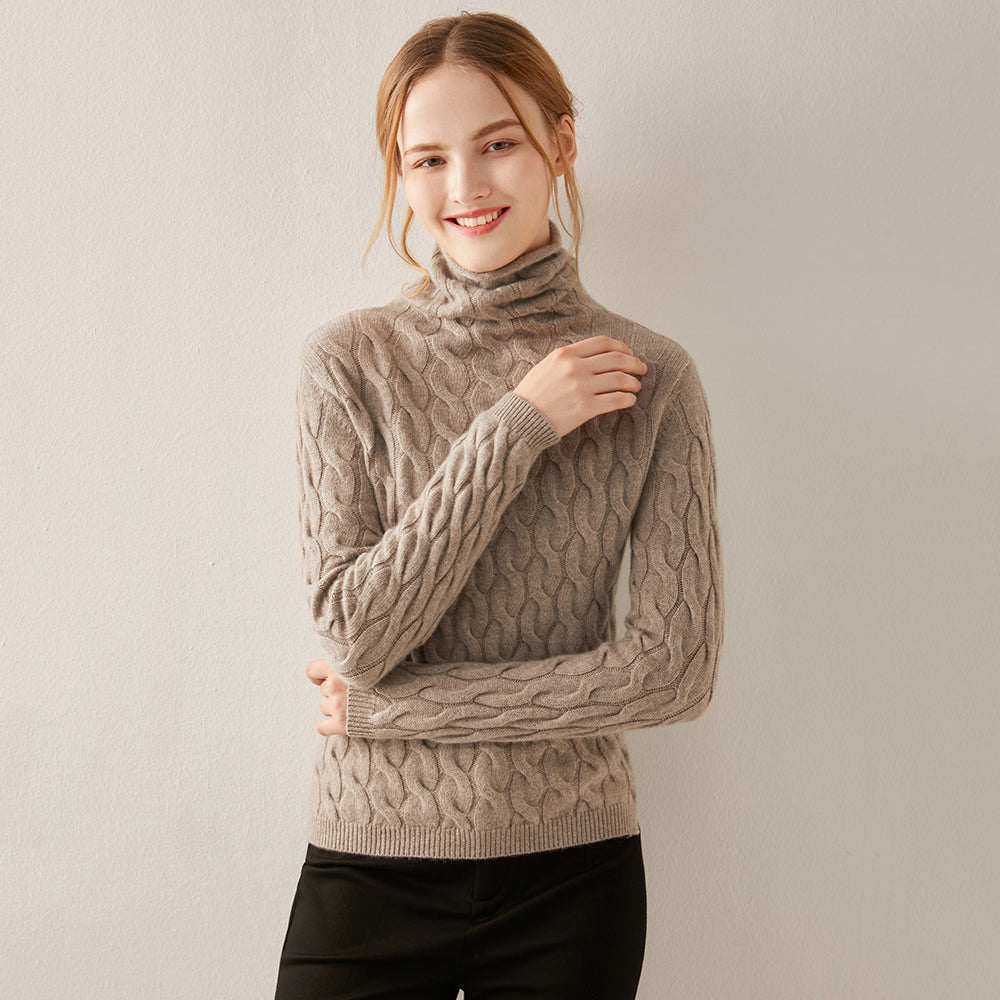 Ribbed Women Cashmere Turtleneck Sweater CS021