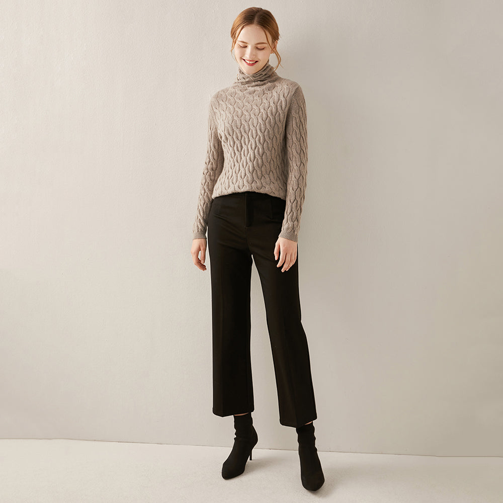 Ribbed Women Cashmere Turtleneck Sweater CS021