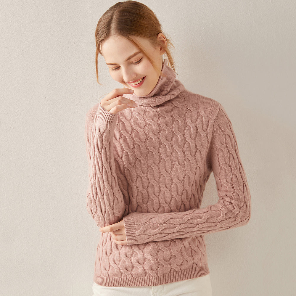 Ribbed Women Cashmere Turtleneck Sweater CS021