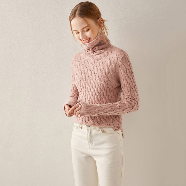 Ribbed Women Cashmere Turtleneck Sweater CS021