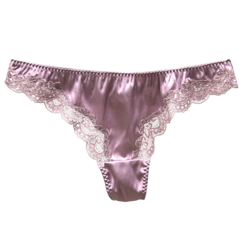 Silk G-string Briefs with Floral Lace Edge