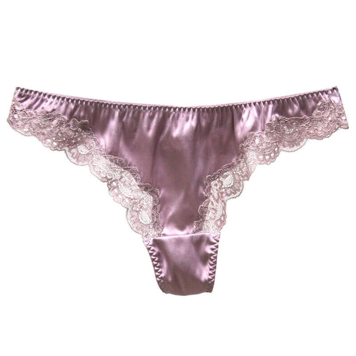 Silk G-string Briefs with Floral Lace Edge