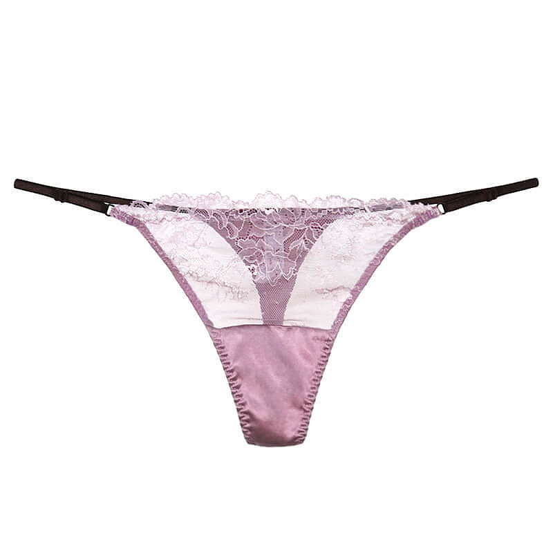 Floral Mesh Silk Thong Panty
