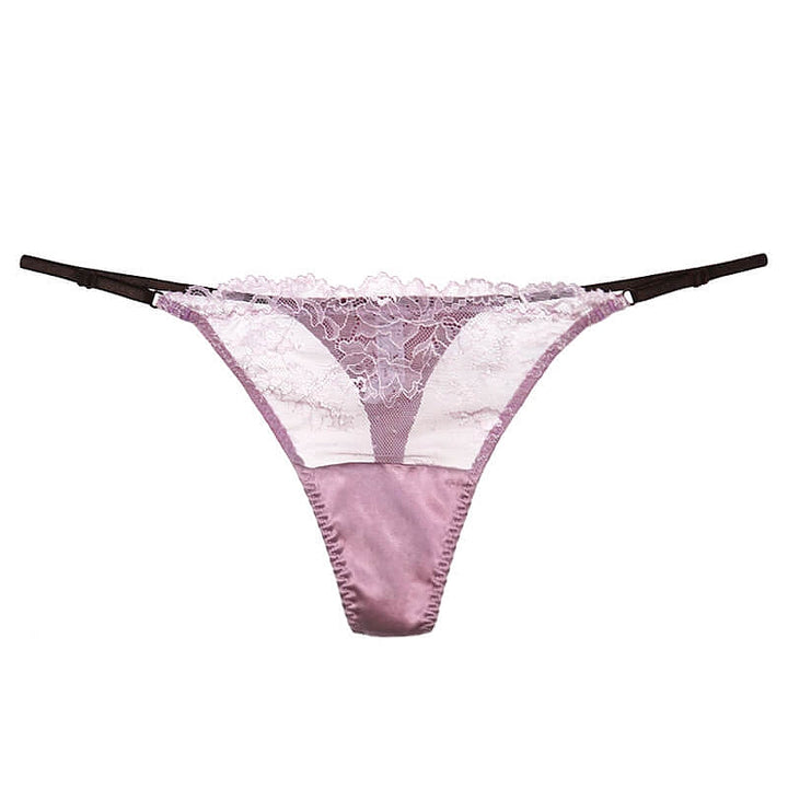 Floral Mesh Silk Thong Panty
