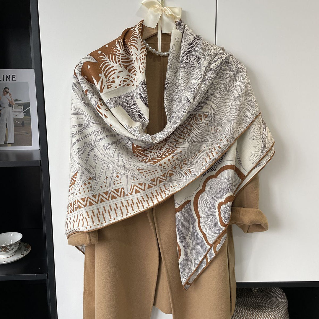 Lightweight and Soft Women Printed Silk Wool Blend Square Scarf