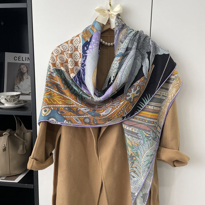 Lightweight and Soft Women Printed Silk Wool Blend Square Scarf