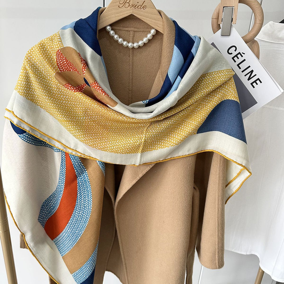 Lightweight and Soft Women Printed Silk Wool Blend Square Scarf