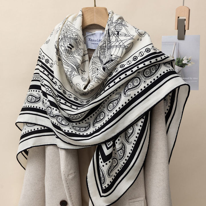 Lightweight and Soft Women Printed Silk Wool Blend Square Scarf