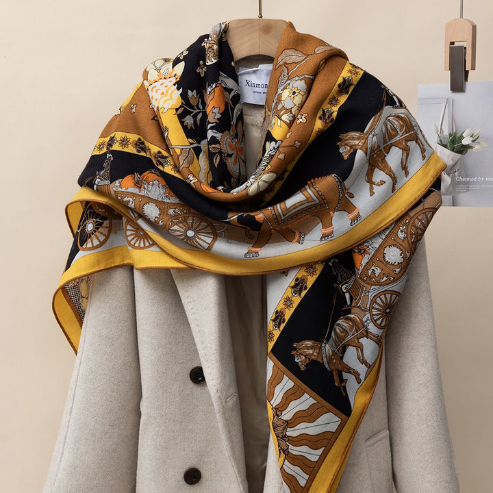 Lightweight and Soft Women Printed Silk Wool Blend Square Scarf