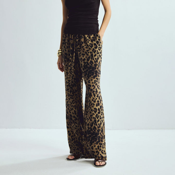 Washable Mulberry Silk Leopard Printed Lounge Pants For Women