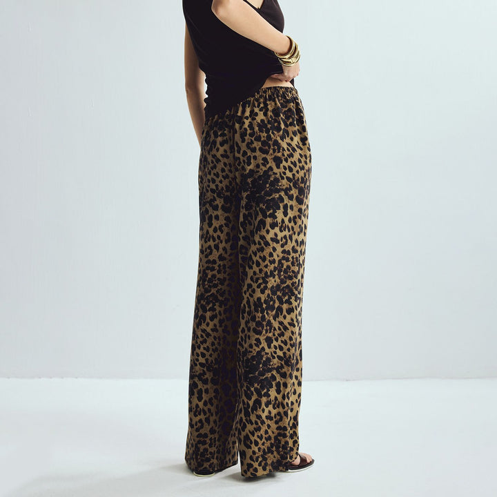 Washable Mulberry Silk Leopard Printed Lounge Pants For Women