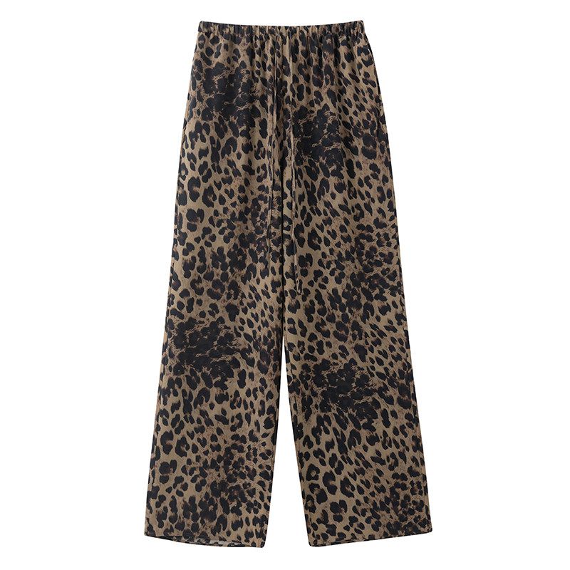 Washable Mulberry Silk Leopard Printed Lounge Pants For Women
