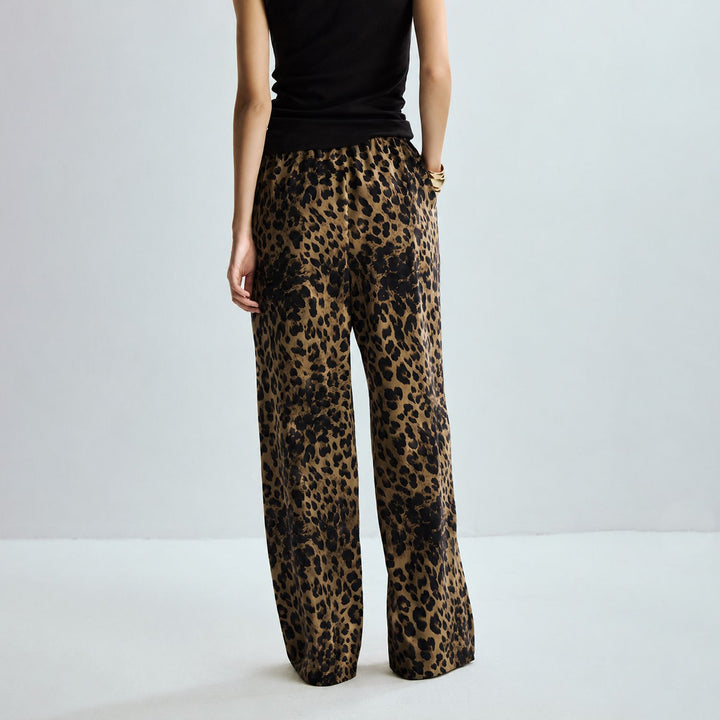 Washable Mulberry Silk Leopard Printed Lounge Pants For Women