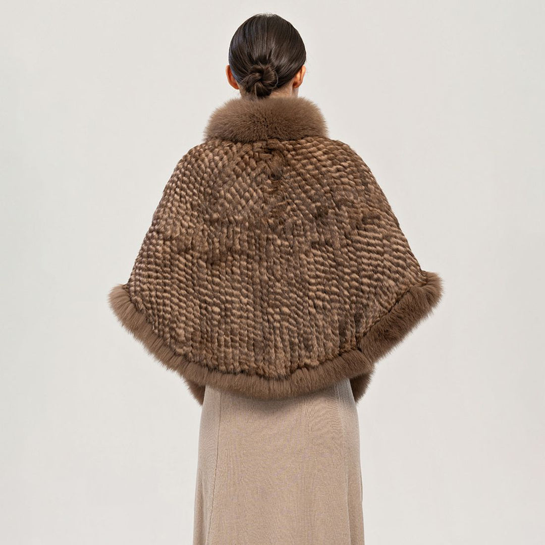 Winter Wedding Real Fox Fur Trimmed Rabbit Fur Knitted Shawl Wrap Cape