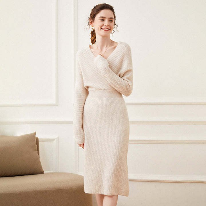 Sexy Ribbed Cashmere Blend Long Sleeve Wrap Dress for Women CP014