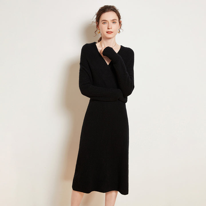 Sexy Ribbed Cashmere Blend Long Sleeve Wrap Dress for Women CP014