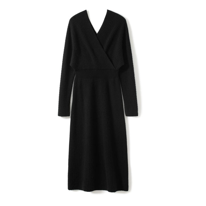 Sexy Ribbed Cashmere Blend Long Sleeve Wrap Dress for Women CP014