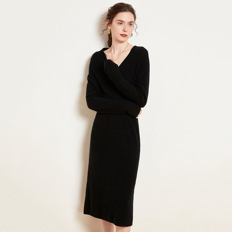 Sexy Ribbed Cashmere Blend Long Sleeve Wrap Dress for Women CP014