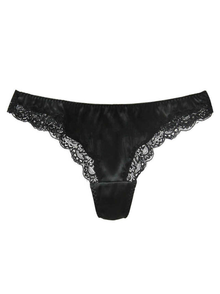 Silk G-string Briefs with Floral Lace Edge