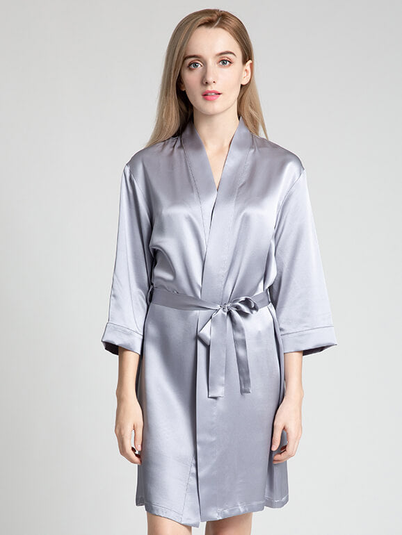 19 Momme Short Silk Robe with Waist Tie for Women