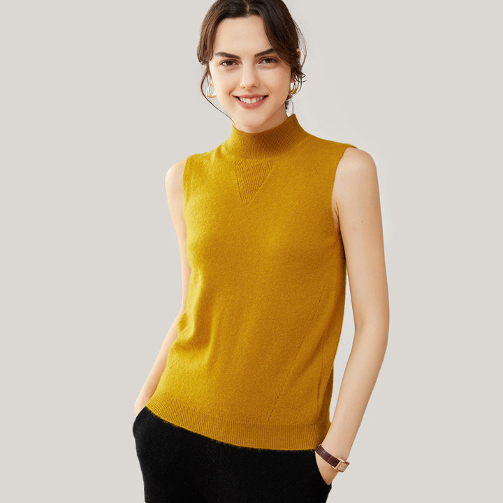 Sleeveless Mock Neck Cashmere Sweater Vest For Women CP008