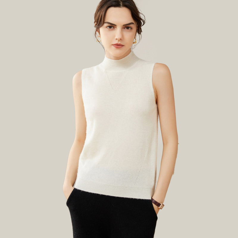 Sleeveless Mock Neck Cashmere Sweater Vest For Women CP008