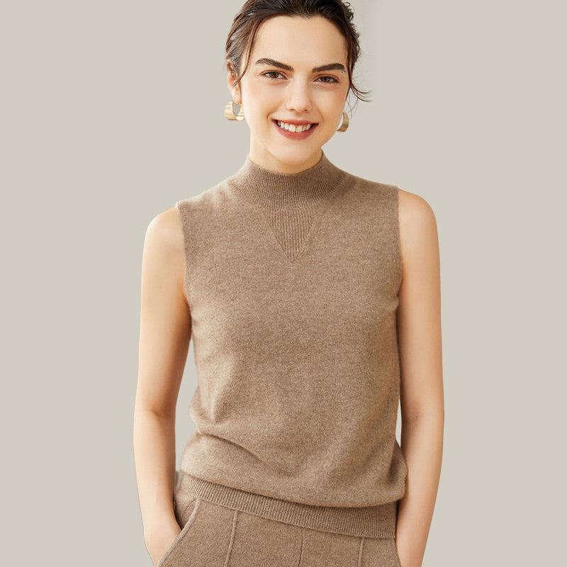 Sleeveless Mock Neck Cashmere Sweater Vest For Women CP008