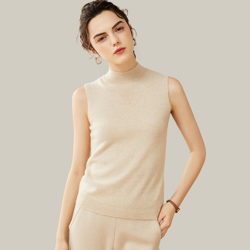 Sleeveless Mock Neck Cashmere Sweater Vest For Women CP008