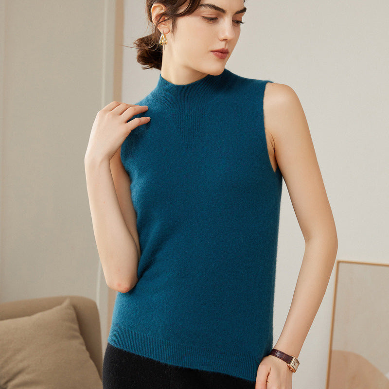 Sleeveless Mock Neck Cashmere Sweater Vest For Women CP008