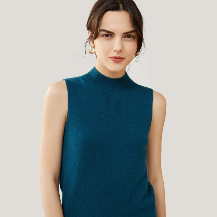 Sleeveless Mock Neck Cashmere Sweater Vest For Women CP008