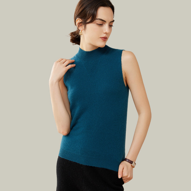 Sleeveless Mock Neck Cashmere Sweater Vest For Women CP008