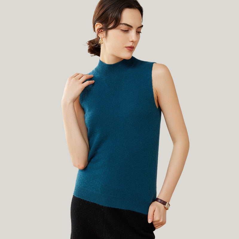 Sleeveless Mock Neck Cashmere Sweater Vest For Women CP008