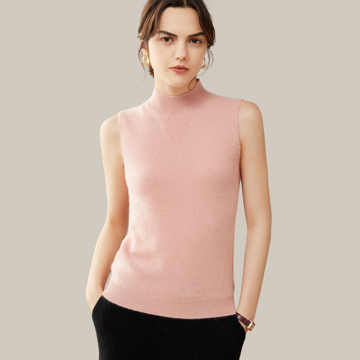 Sleeveless Mock Neck Cashmere Sweater Vest For Women CP008