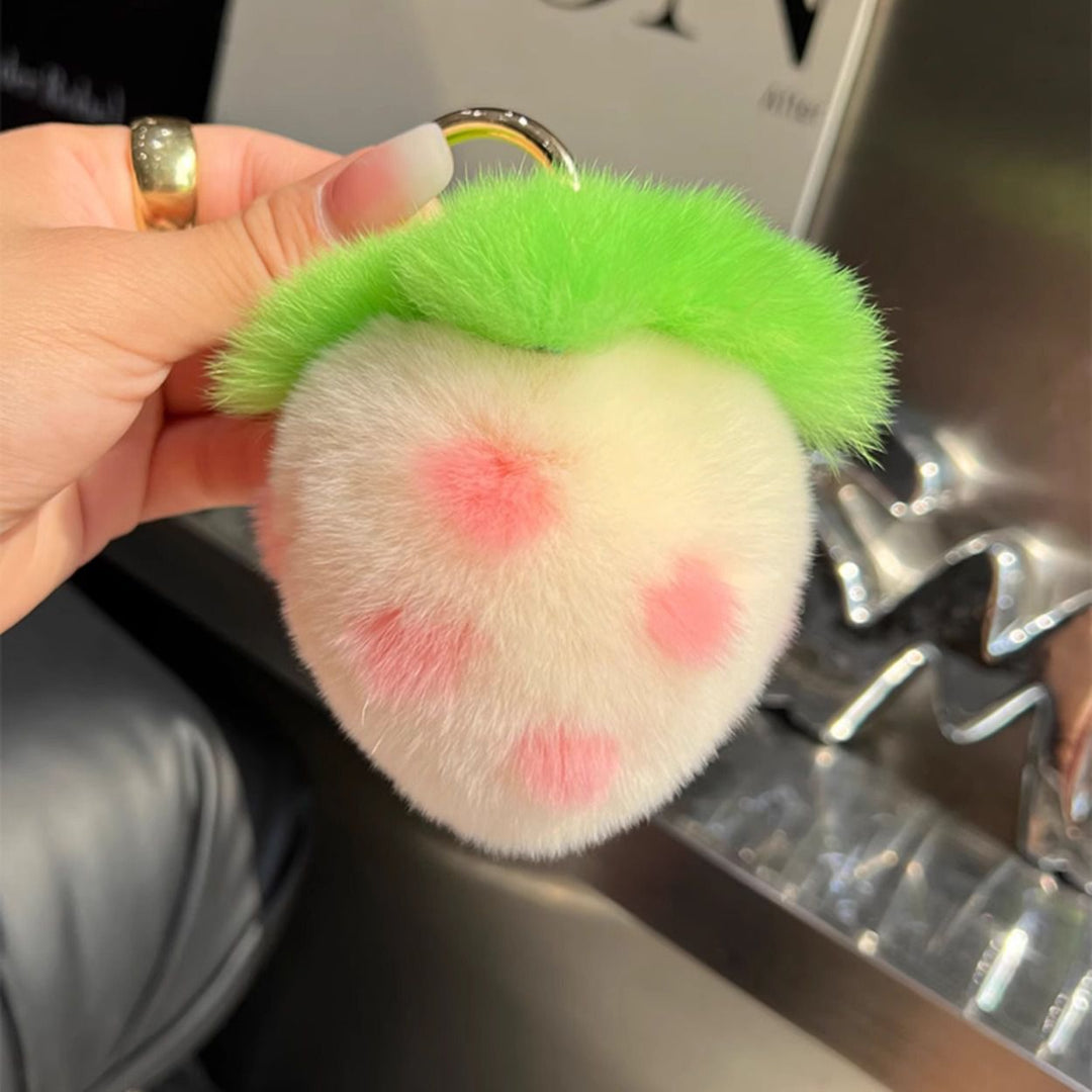 Soft Real Rabbit Fur Pom-Pom Strawberry Keychain Fluffy Bag Charm